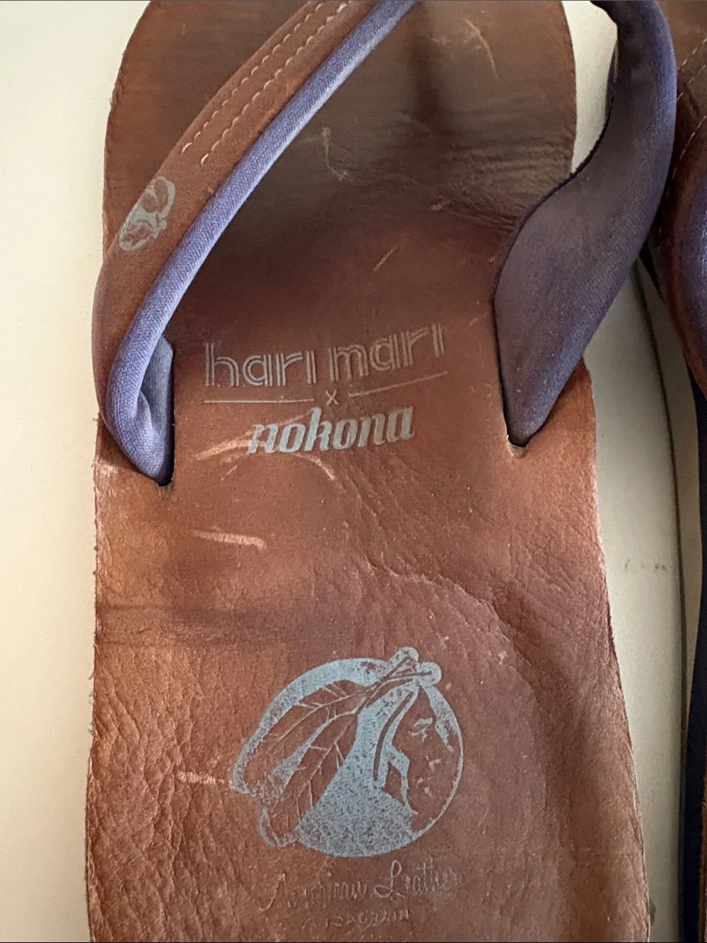 Hari Mari x Nokona Men's Tan Leather Flip Flops From Baseball Gloves Size 13